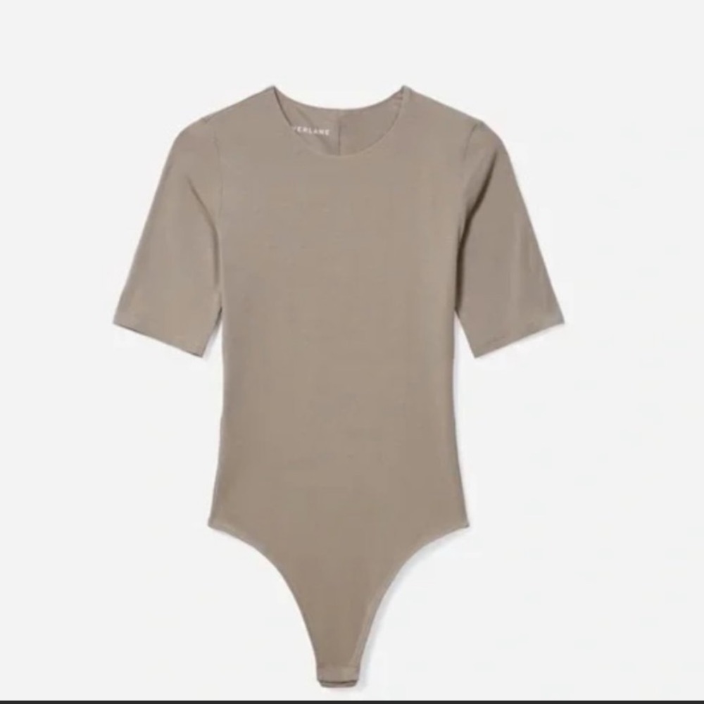 Everlane The Short-Sleeve Crew Neck Thong Bodysuit Size xs Tan